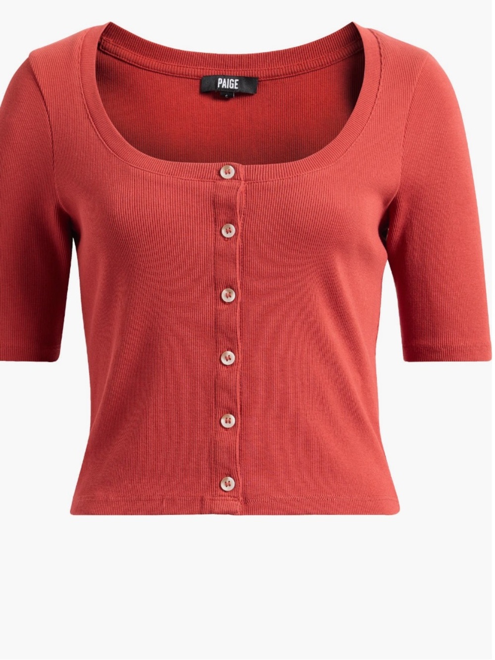 PAIGE Brick Red Ribbed Button-Front Crop Top NWT (not attached) - Picture 2 of 5